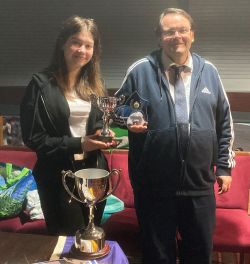 Lydia & Paul with all her trophies